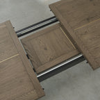 Weathered Oak Extending Dining Table Brass Centre Strip - Home Furniture Interiors
