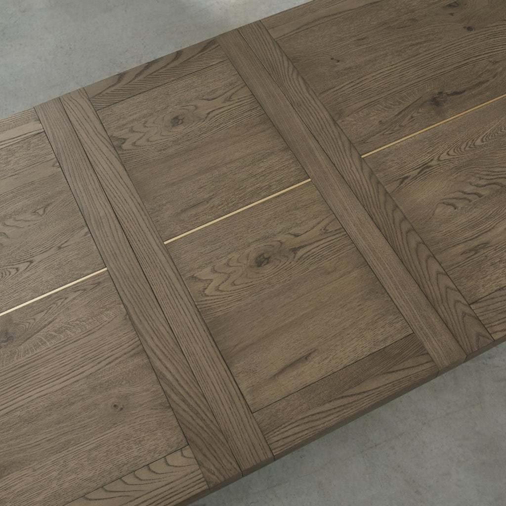 Weathered Oak Extending Dining Table Brass Centre Strip - Home Furniture Interiors