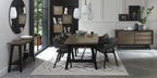 Weathered Oak Ext. Dining Table 6 Dark Grey Velvet Chairs Set - Home Furniture Interiors