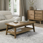 Rustic Oak Rectangular Low Coffee Table with Lower Shelf