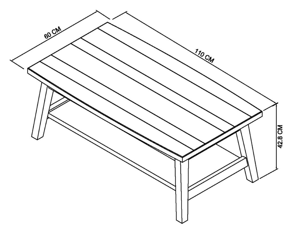 Rustic Oak Rectangular Low Coffee Table with Lower Shelf - Home Furniture Interiors