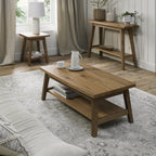 Rustic Oak Rectangular Low Coffee Table with Lower Shelf - Home Furniture Interiors