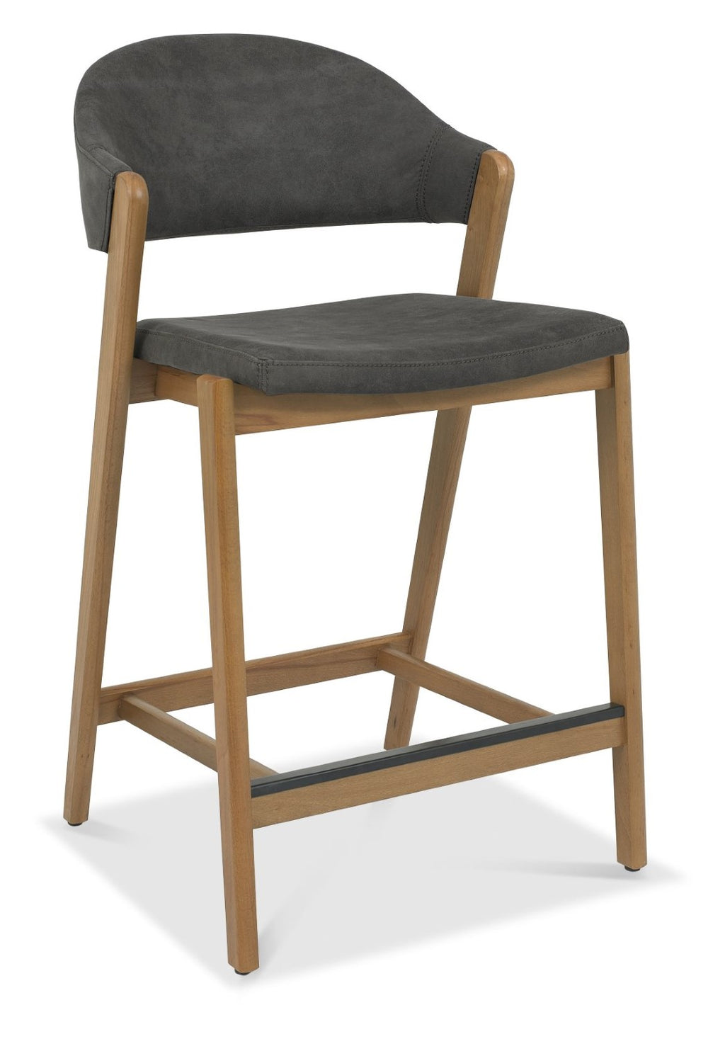 Dark Grey Fabric Curved Bar Stool Rustic Oak Frame - Home Furniture Interiors