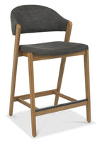 Dark Grey Fabric Curved Bar Stool Rustic Oak Frame - Home Furniture Interiors
