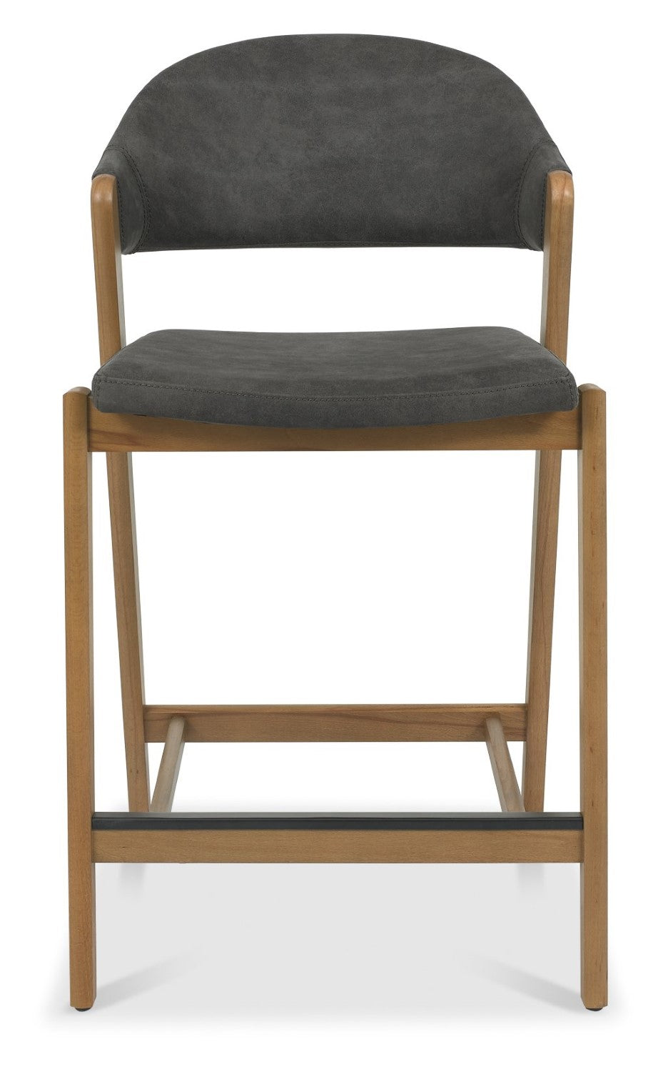 Dark Grey Fabric Curved Bar Stool Rustic Oak Frame - Home Furniture Interiors