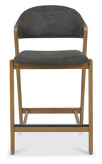 Dark Grey Fabric Curved Bar Stool Rustic Oak Frame - Home Furniture Interiors