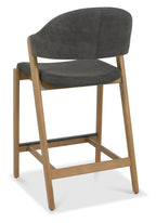 Dark Grey Fabric Curved Bar Stool Rustic Oak Frame - Home Furniture Interiors