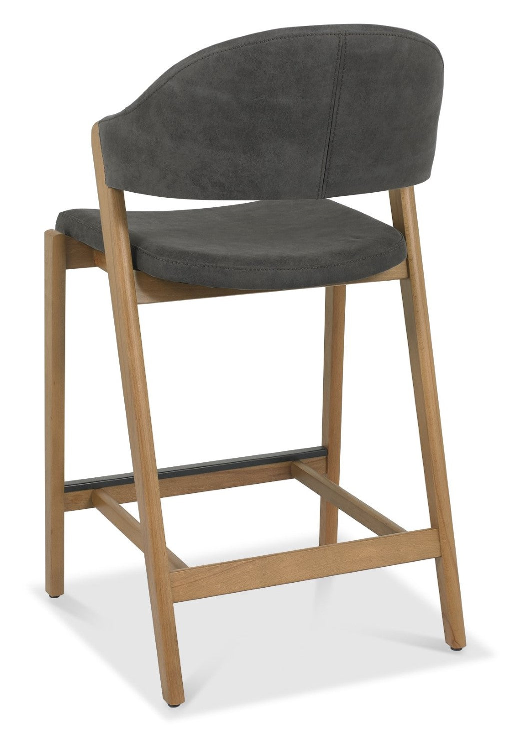Dark Grey Fabric Curved Bar Stool Rustic Oak Frame - Home Furniture Interiors