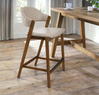 Ivory Cream Leather Upholstered Bar Stool Rustic Oak Frame
