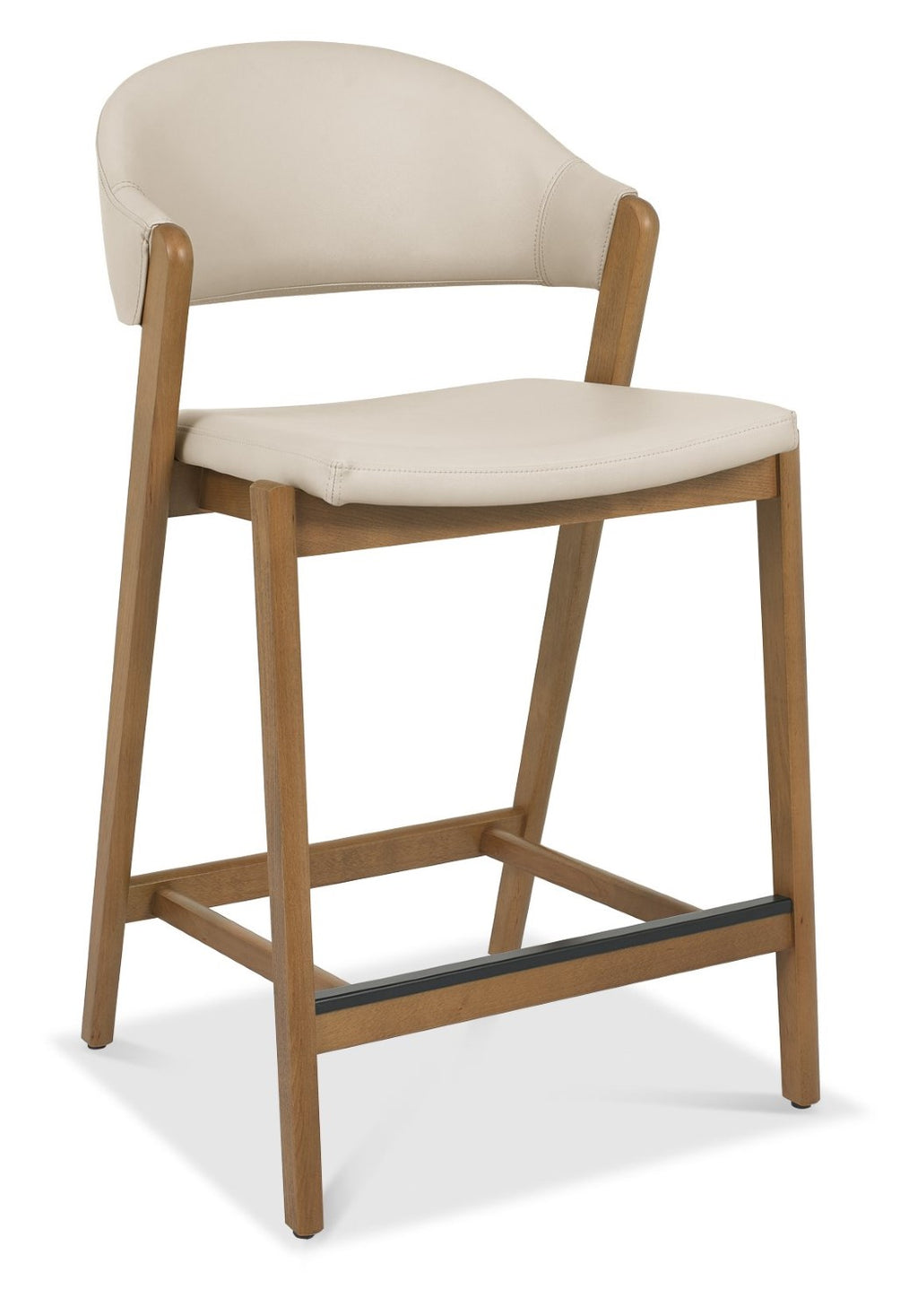 Ivory Cream Leather Upholstered Bar Stool Rustic Oak Frame - Home Furniture Interiors