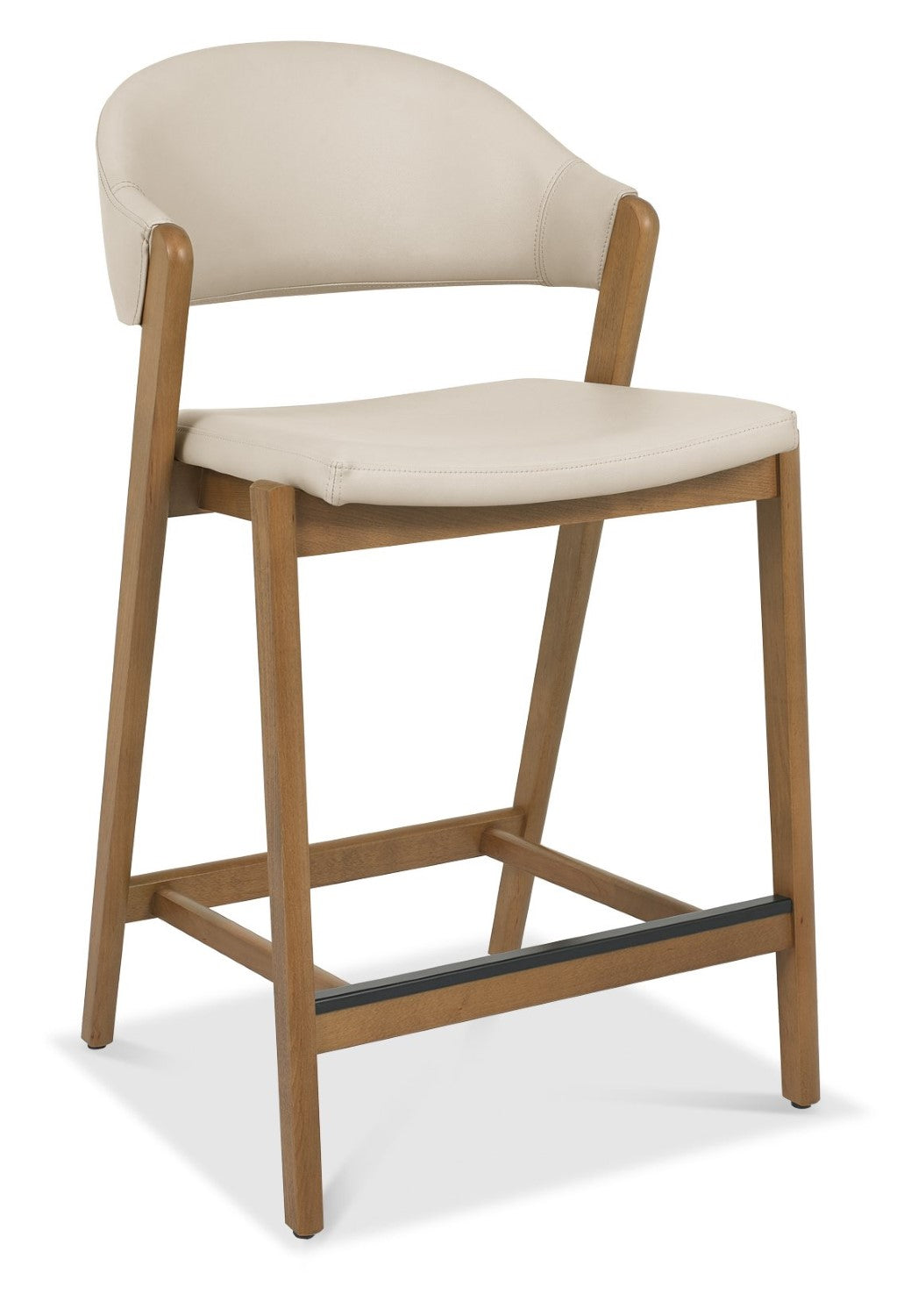 Ivory Cream Leather Upholstered Bar Stool Rustic Oak Frame - Home Furniture Interiors