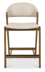 Ivory Cream Leather Upholstered Bar Stool Rustic Oak Frame - Home Furniture Interiors