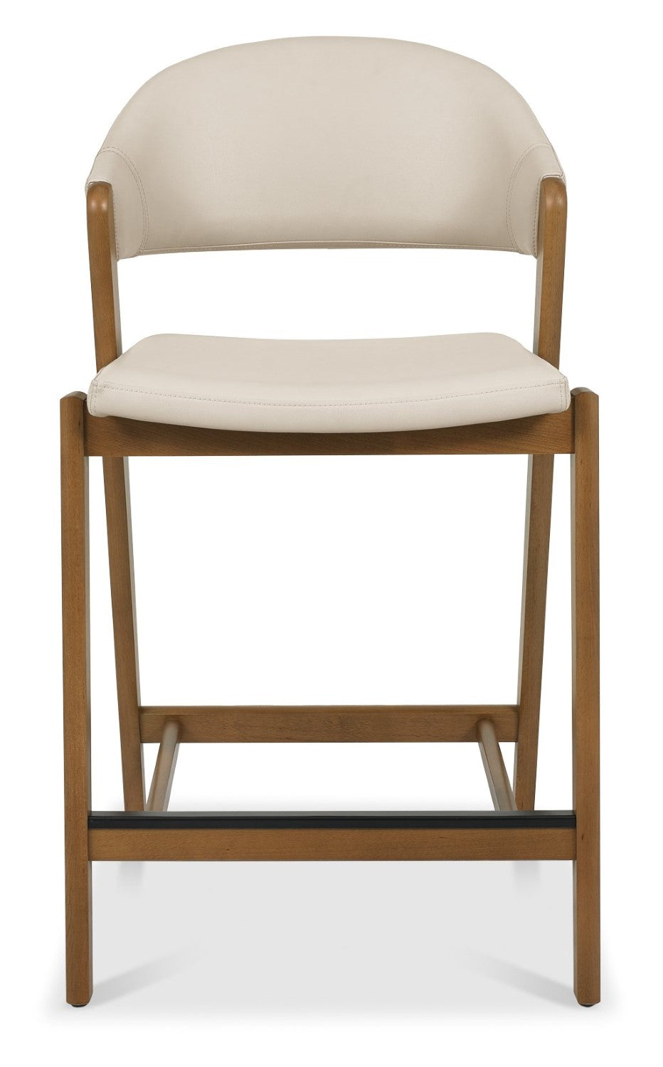 Ivory Cream Leather Upholstered Bar Stool Rustic Oak Frame - Home Furniture Interiors