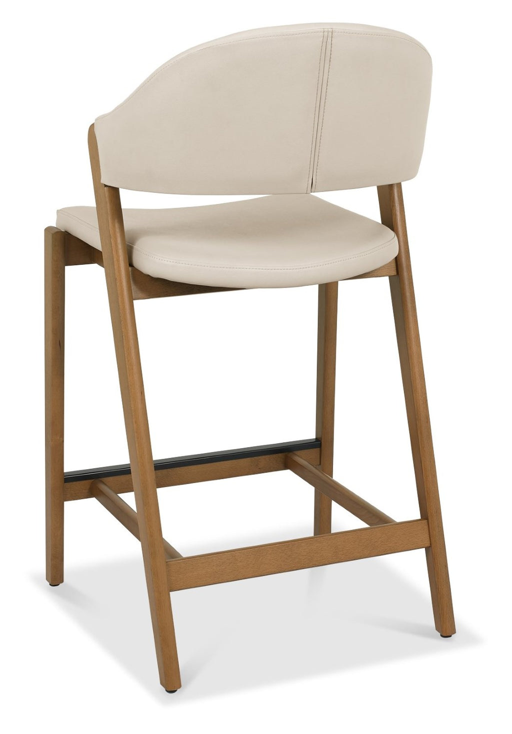 Ivory Cream Leather Upholstered Bar Stool Rustic Oak Frame - Home Furniture Interiors