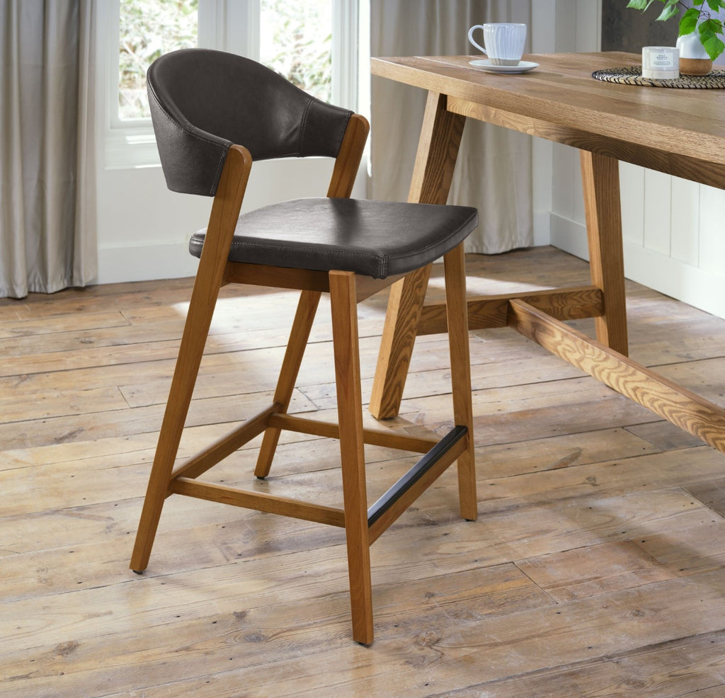 Old West Vintage Bonded Leather Bar Stool Rustic Oak Frame