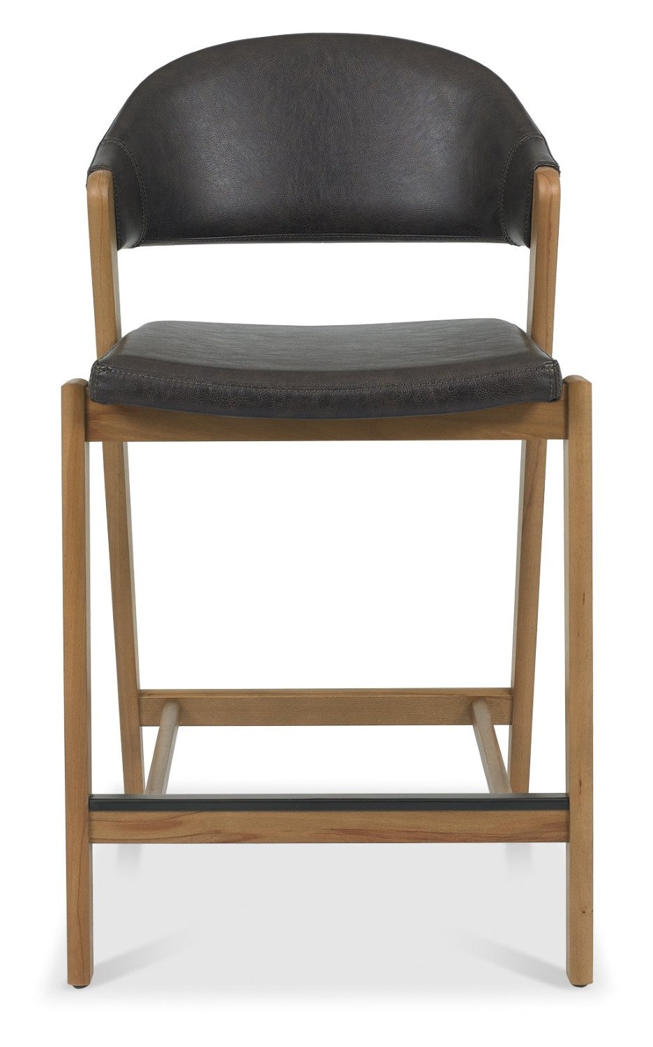 Old West Vintage Bonded Leather Bar Stool Rustic Oak Frame - Home Furniture Interiors