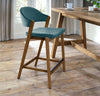 Azure Blue Velvet Curved Bar Stool Rustic Oak Frame