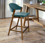 Azure Blue Velvet Curved Bar Stool Rustic Oak Frame