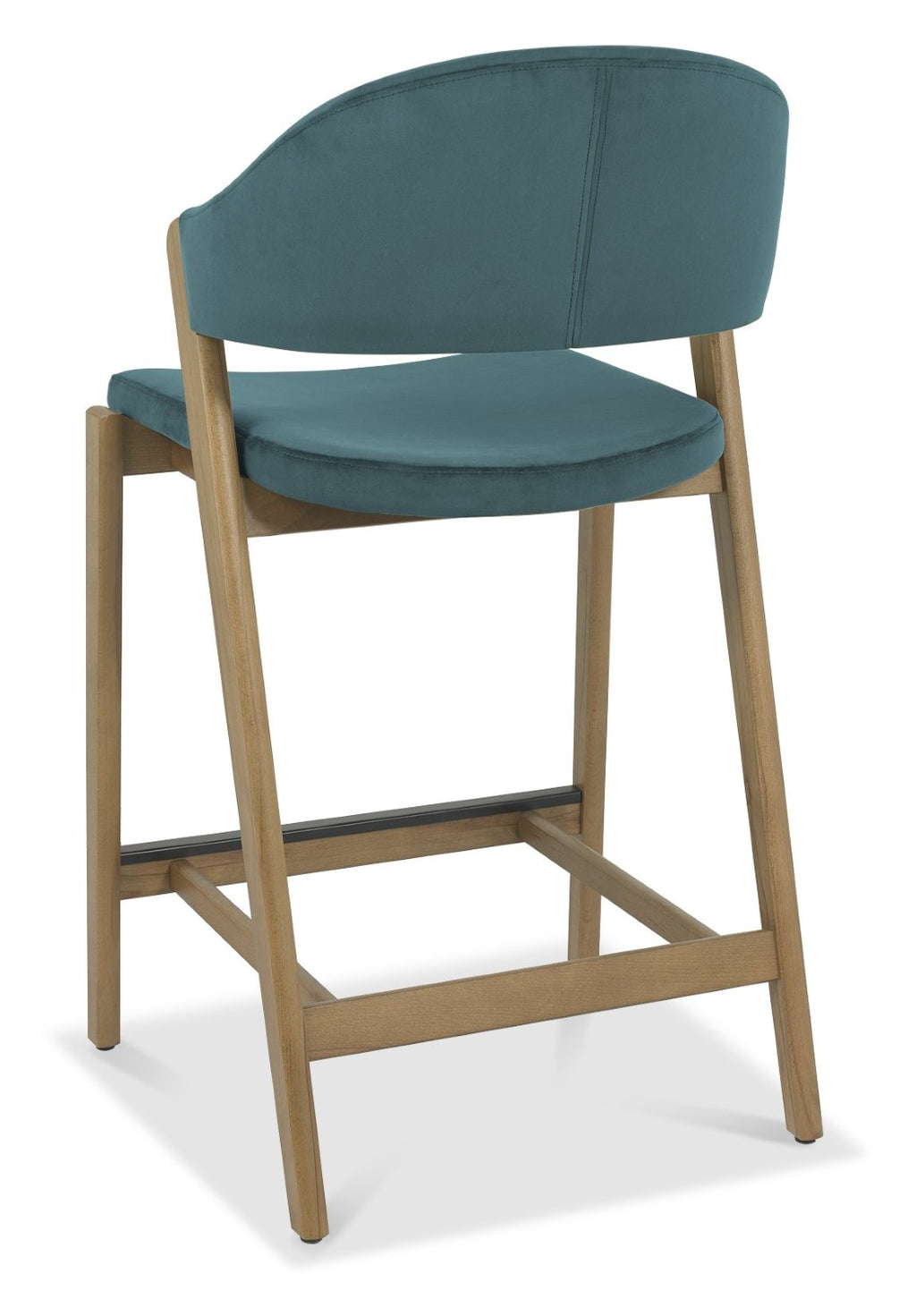 Azure Blue Velvet Curved Bar Stool Rustic Oak Frame - Home Furniture Interiors