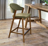 Green Velvet Curved Bar Stool Rustic Oak Frame