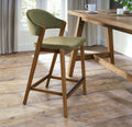 Green Velvet Curved Bar Stool Rustic Oak Frame