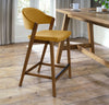 Mustard Yellow Velvet Curved Bar Stool Rustic Oak Frame