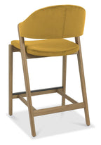 Mustard Yellow Velvet Curved Bar Stool Rustic Oak Frame - Home Furniture Interiors