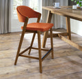 Rust Orange Velvet Curved Bar Stool Rustic Oak Frame