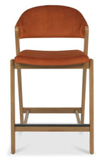 Rust Orange Velvet Curved Bar Stool Rustic Oak Frame - Home Furniture Interiors