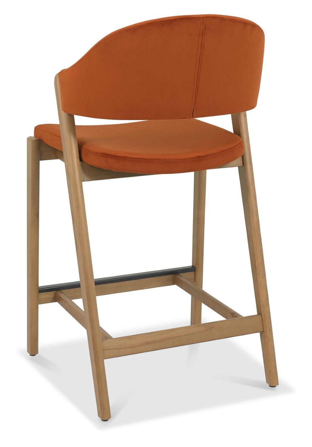 Rust Orange Velvet Curved Bar Stool Rustic Oak Frame - Home Furniture Interiors