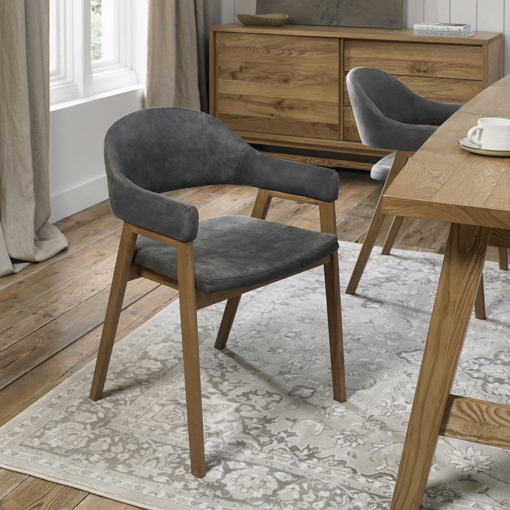 Dark Grey Fabric Arm Chair Rustic Oak Legs