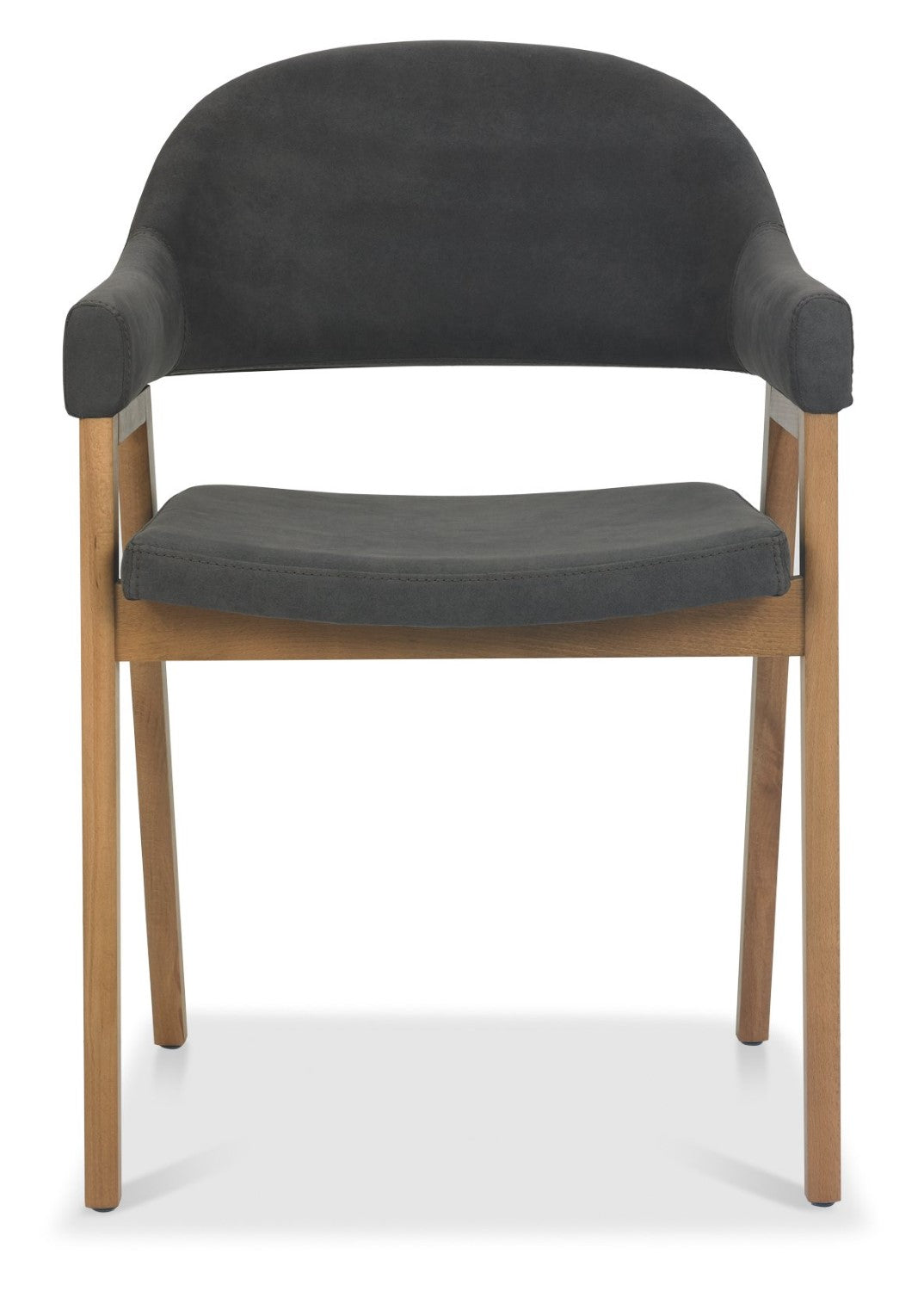 Dark Grey Fabric Arm Chair Rustic Oak Legs - Home Furniture Interiors
