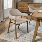 Ivory Leather Upholstered Retro Curved Dining Arm Chair