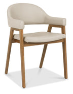 Ivory Leather Upholstered Retro Curved Dining Arm Chair - Home Furniture Interiors