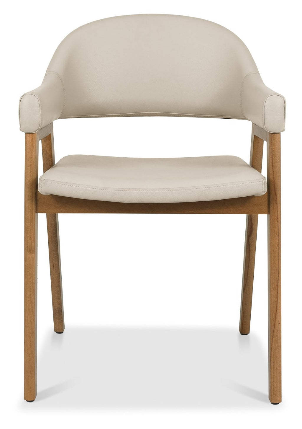 Ivory Leather Upholstered Retro Curved Dining Arm Chair - Home Furniture Interiors