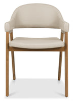 Ivory Leather Upholstered Retro Curved Dining Arm Chair - Home Furniture Interiors