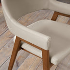 Ivory Leather Upholstered Retro Curved Dining Arm Chair - Home Furniture Interiors