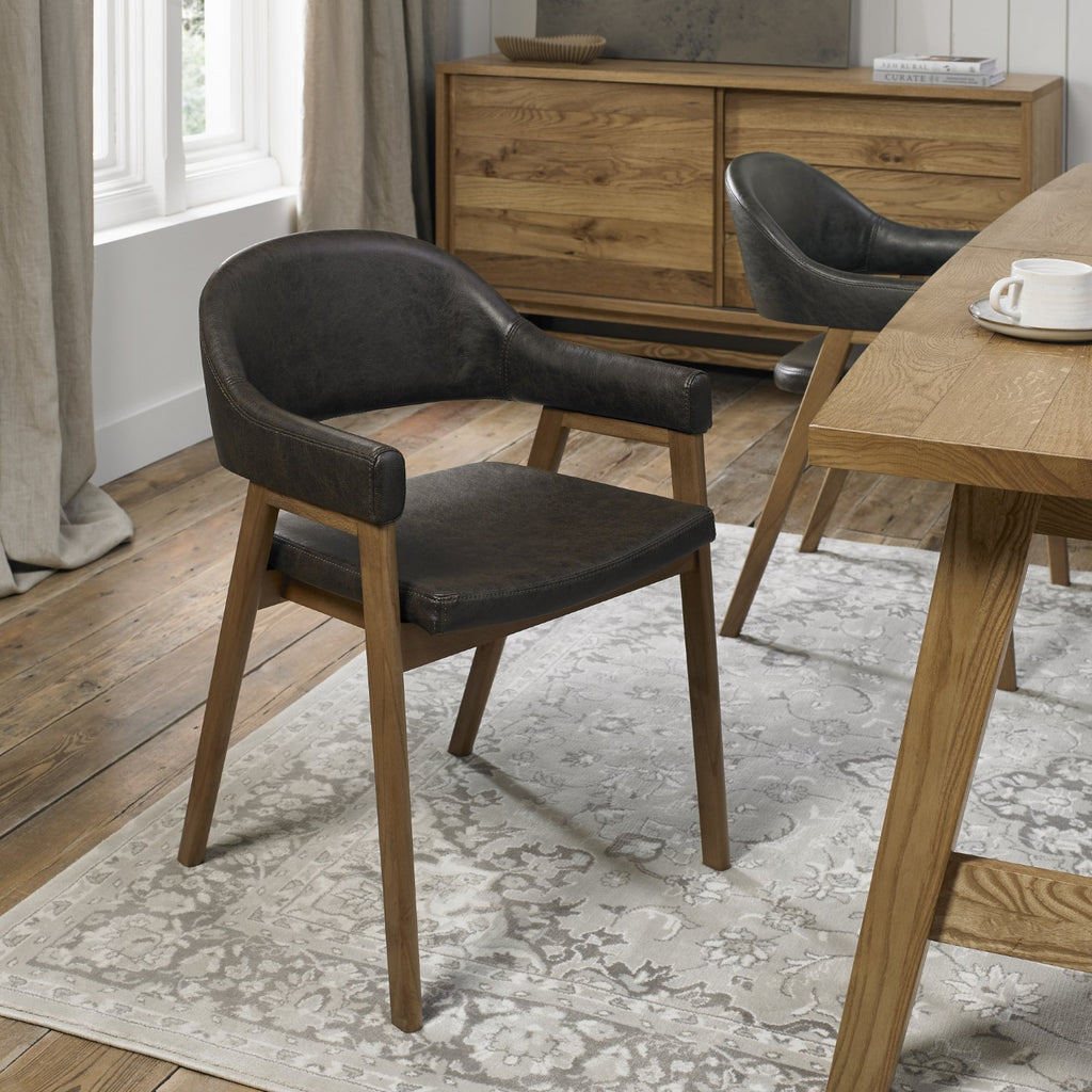 Vintage Fabric Dining Armchair Rustic Oak Legs