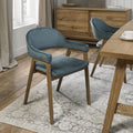 Blue Velvet Fabric Dining Armchair Rustic Oak Legs