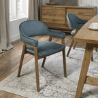 Blue Velvet Fabric Dining Armchair Rustic Oak Legs
