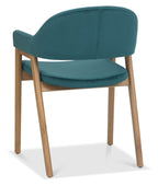 Blue Velvet Fabric Dining Armchair Rustic Oak Legs - Home Furniture Interiors