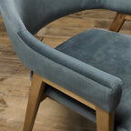 Blue Velvet Fabric Dining Armchair Rustic Oak Legs - Home Furniture Interiors