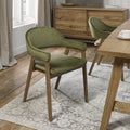 Green Velvet Fabric Dining Armchair Rustic Oak Legs