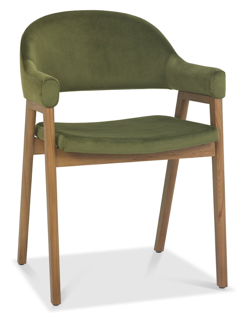 Green Velvet Fabric Dining Armchair Rustic Oak Legs - Home Furniture Interiors
