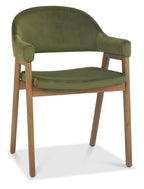Green Velvet Fabric Dining Armchair Rustic Oak Legs - Home Furniture Interiors