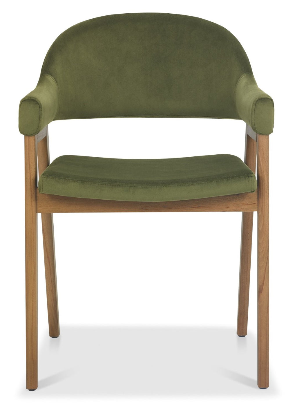 Green Velvet Fabric Dining Armchair Rustic Oak Legs - Home Furniture Interiors