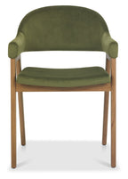 Green Velvet Fabric Dining Armchair Rustic Oak Legs - Home Furniture Interiors