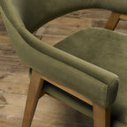 Green Velvet Fabric Dining Armchair Rustic Oak Legs - Home Furniture Interiors