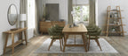 Green Velvet Fabric Dining Armchair Rustic Oak Legs - Home Furniture Interiors
