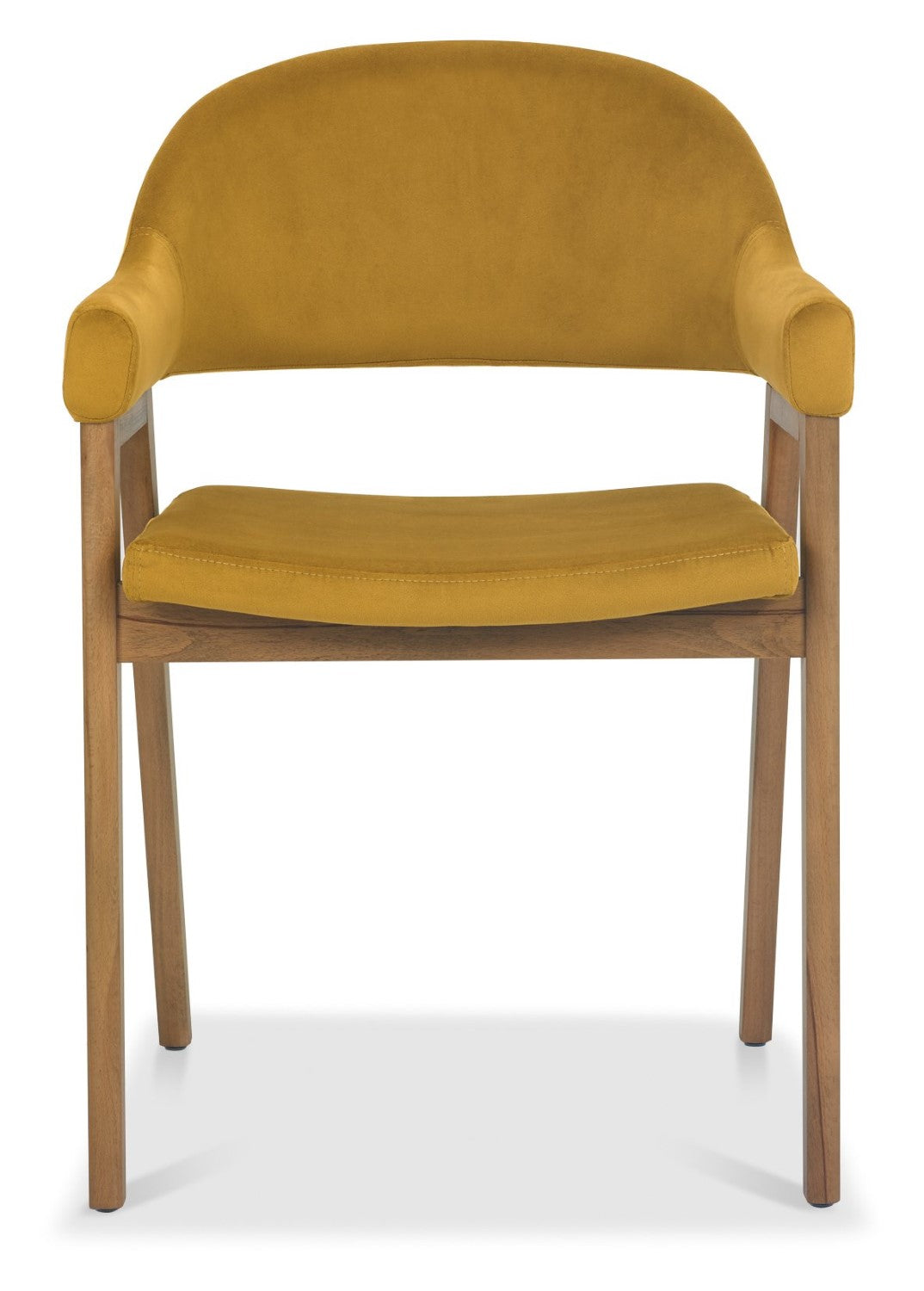 Dark Yellow Fabric Dining Armchair Rustic Oak Legs - Home Furniture Interiors